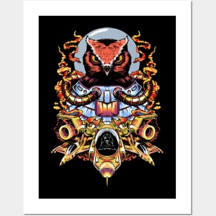 astronaut owl illustration Posters and Art